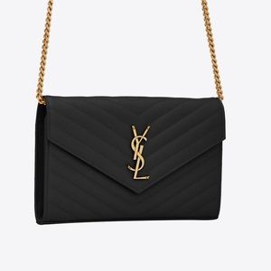 Saint Laurent Cassandre Monogram Leather Wallet on Chain